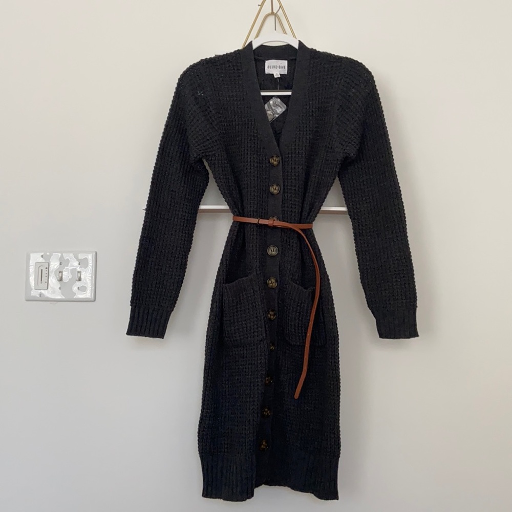 Gray sweater dress/cardigan with belt